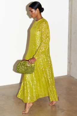 Never Fully Dressed Lime Animal Jacquard Long Sleeve Bibi Dress