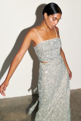 Never Fully Dressed Silver Sequin Crop Top