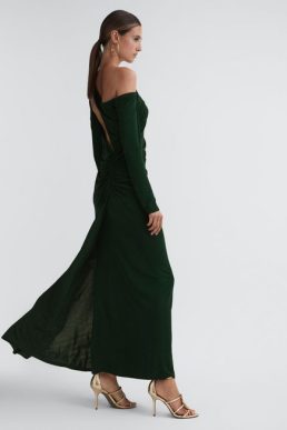 Reiss Delphine Off-The-Shoulder Cut-Out Maxi Dress Green