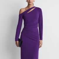 Reiss Delphine Off The Shoulder Cut Out Maxi Dress Purple