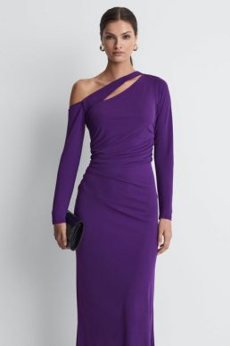 Reiss Delphine Off-The-Shoulder Cut-Out Maxi Dress Purple