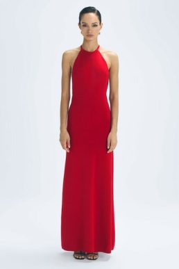 Reiss Olivia Atelier Halter Neck Maxi Dress Red