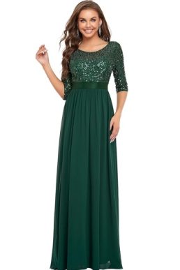 Ever-Pretty Elegant 3/4 Sleeves Sequin Empire Waist A Line Chiffon Evening Dresses 00683