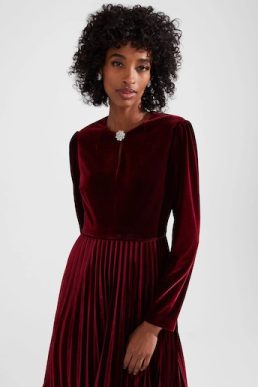 Hobbs Rosalie velvet dress red