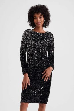 Hobbs Sawyer Sequin Sleeve Shift Dress Black Silver