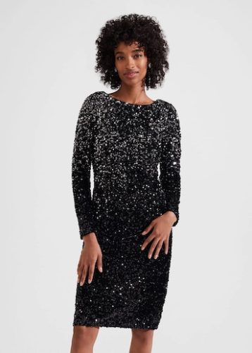 Hobbs Sawyer Sequin Sleeve Shift Dress Black Silver