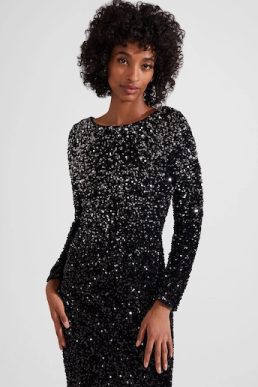 Hobbs Sawyer Sequin Sleeve Shift Dress Black Silver