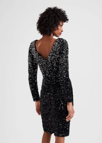 Hobbs Sawyer Sequin Sleeve Shift Dress Black Silver