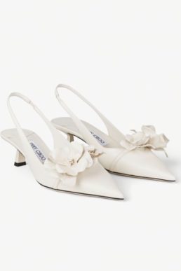 Jimmy Choo Amita Flowers 45 Latte Nappa Leather Sling Back