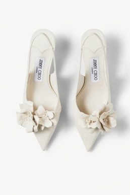 Jimmy Choo Amita Flowers 45 Latte Nappa Leather Sling Back