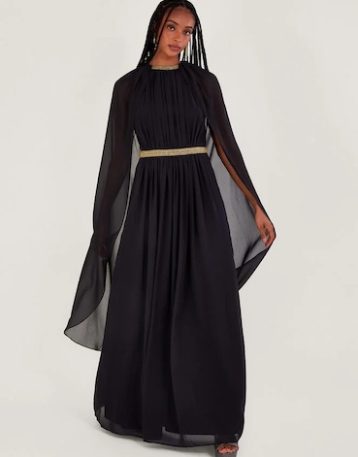 Monsoon Christa plain cape dress black