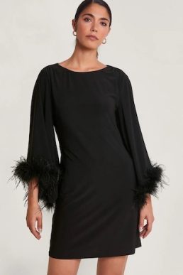 Monsoon Fi feather tunic dress black