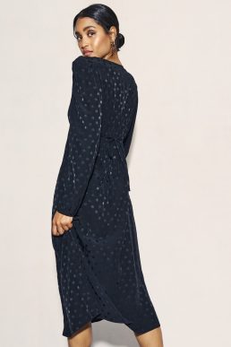 Nobody's Child Black Satin Jacquard Long Sleeve Dee Dee Midi