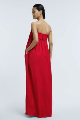 Reiss Benita Atelier Italian Fabric Strapless Maxi Dress Red