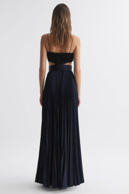 Reiss Elodie Amur Pleated Cut-Out Maxi Dress Black
