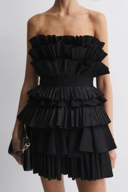 Reiss Elsher Acler Strapless Tiered Mini Dress Black