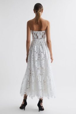Reiss Emilia Leo Lin Bustier Lace Midi Dress Snow White