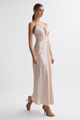 Reiss Exton Acler Plunge Neck Maxi Dress Pearl Pink