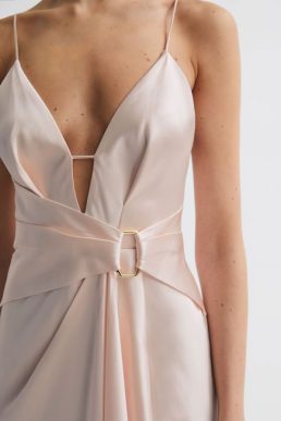 Reiss Exton Acler Plunge Neck Maxi Dress Pearl Pink