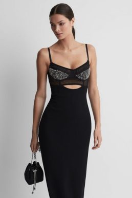 Reiss Hartley Rachel Gilbert Embellished Corset Maxi Dress Black