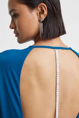 Reiss Isadora Embellished Chain Bodycon Mini Dress Blue