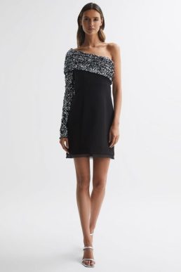 Reiss Karlyn Halston Half Sequin Mini Dress Dress Silver