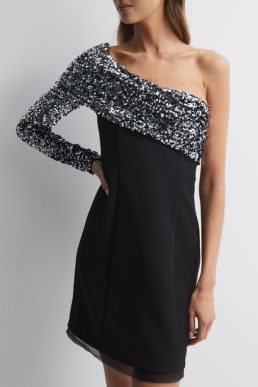 Reiss Karlyn Halston Half Sequin Mini Dress Dress Silver