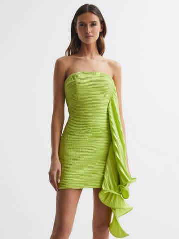 Reiss Kayleigh Amur Ruched Strapless Mini Dress Limeade Green