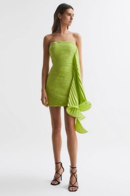 Reiss Kayleigh Amur Ruched Strapless Mini Dress Limeade Green