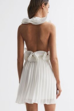 Reiss Mimi Amur Halter Neck Frill Mini Dress Off White