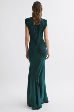 Reiss Noa Plunge V-Neck Sleeveless Maxi Dress Teal