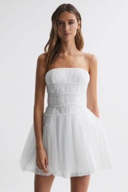 Reiss Pippa Rachel Gilbert Strapless Pleated Mini Dress Ivory