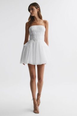 Reiss Pippa Rachel Gilbert Strapless Pleated Mini Dress Ivory