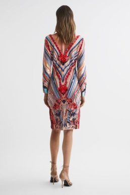 Reiss Raishma Embellished Textured Mini Dress Multi Pink