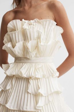 Reiss Reed Amur Strapless Ruffle Mini Dress Ivory
