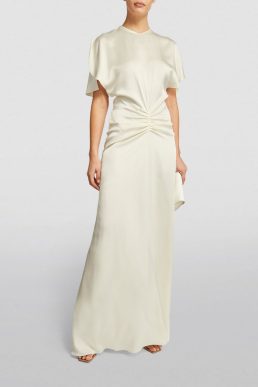 Victoria Beckham Gathered-Waist Maxi Dress Ivory