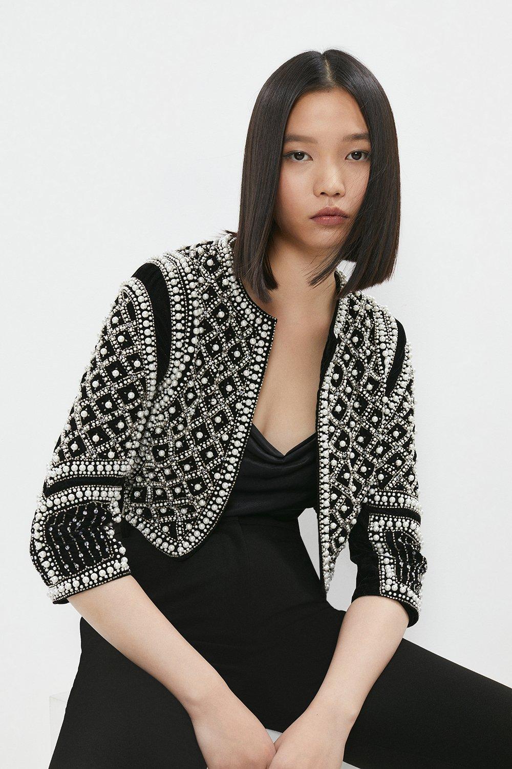 Premium Edge To Edge Embellished Jacket black