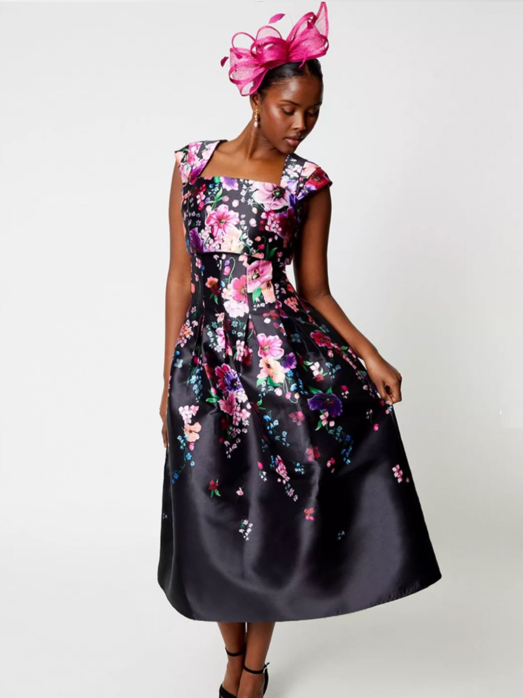 Pleat Shoulder Placement Midi Dress, £139