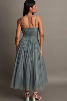 Monsoon Amber corsage midi bridesmaid dress sage green