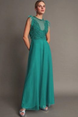 Monsoon Irina hand-embellished maxi bridesmaid dress green