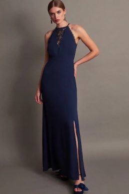 Monsoon Jackie lace halter bridesmaid dress navy blue