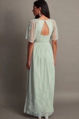 Monsoon Kacia embroidered maxi bridesmaid dress sage green