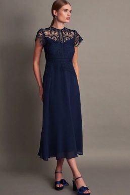 Monsoon Monica lace midi bridesmaid dress blue