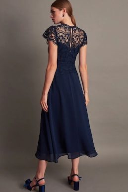 Monsoon Monica lace midi bridesmaid dress blue