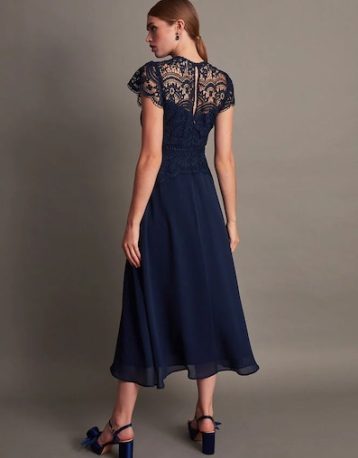 Monsoon Monica lace midi bridesmaid dress blue