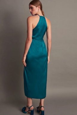 Monsoon Sabrina corsage halterneck bridesmaid dress teal green