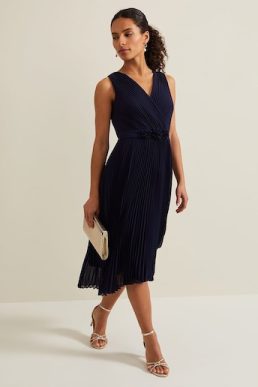 Phase Eight Petite Cressida Pleat Midi Dress Navy Blue