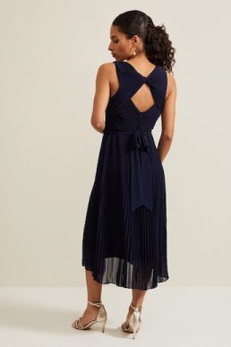 Phase Eight Petite Cressida Pleat Midi Dress Navy Blue