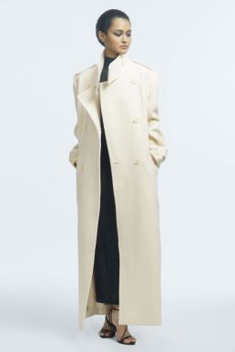 Reiss Taylor Atelier Wool Double Breasted Long Coat Ivory