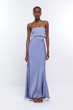 River Island Blue Bridesmaid Bandeau Maxi Dress